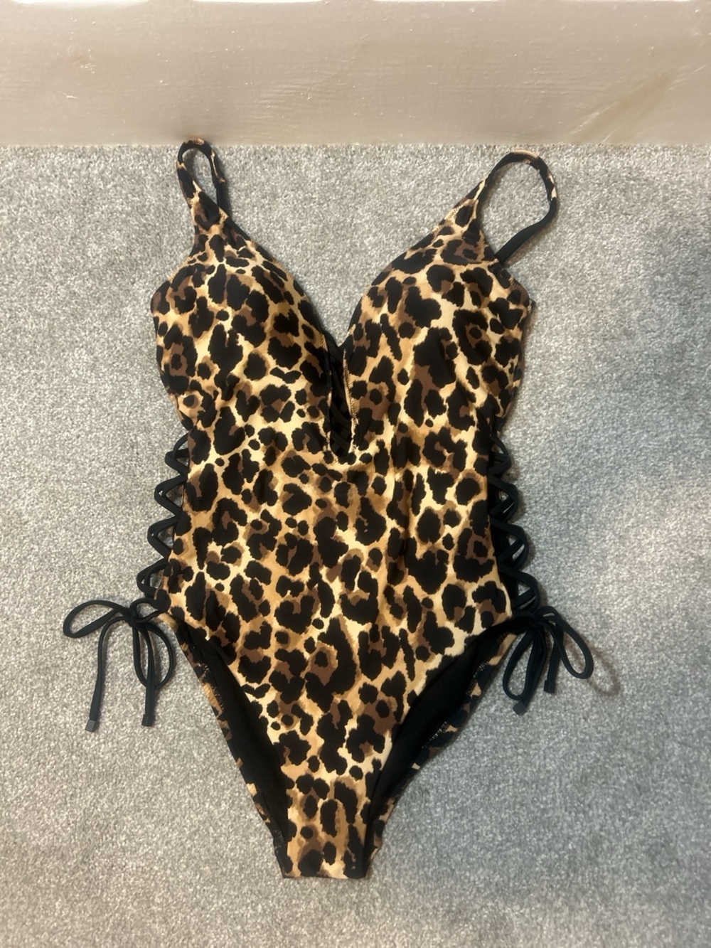 Bar III Cheetah-Print Lace-Up One Piece Swimsuit